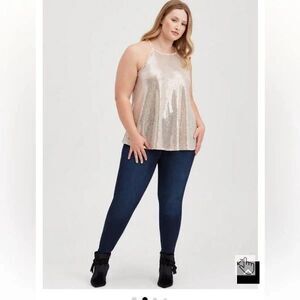 Torrid Champagne Glitter Sequin High Neck  Halter Stretch Tank Top Plus 3 3XL